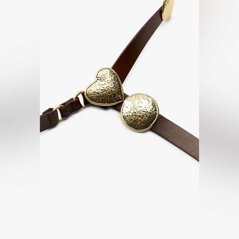 NWOT. Zara Brown leather belt with Metal plates. Size 30, 32, 34. - Picture 7 of 10